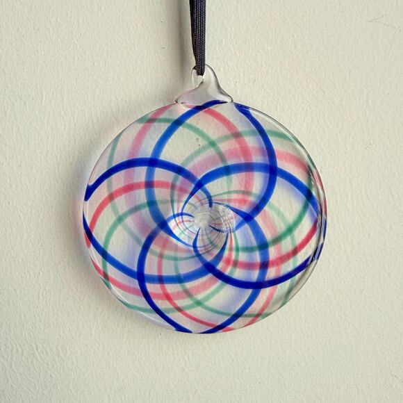 Vitrix Other - Vintage Vitrix Hand Blown Glass Disc Ornament Signed Spiral Blue Pink Green 1994
